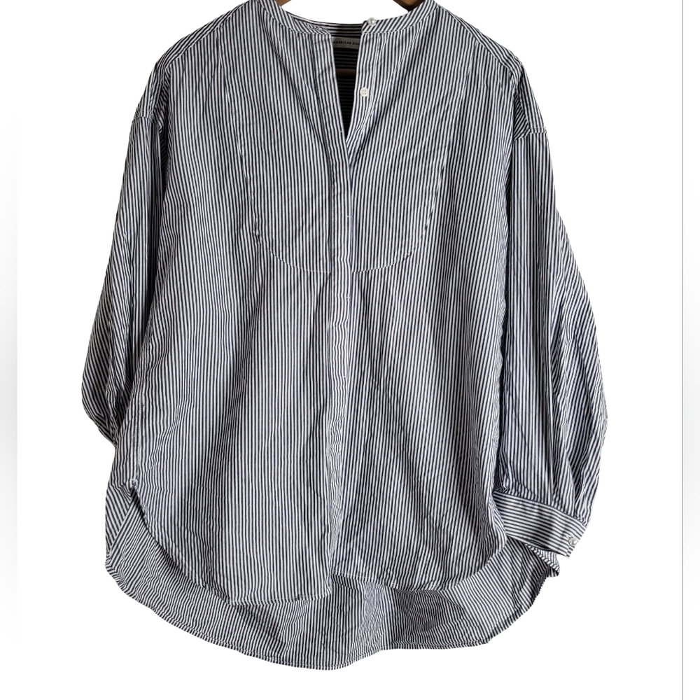 Classic Striped Black and White Women's Button Down Shirt
